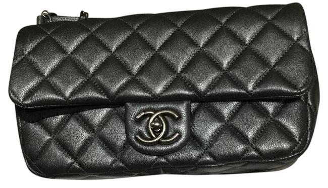 Chanel Medium Flap Dark Silver Calfskin Cross Body Bag 