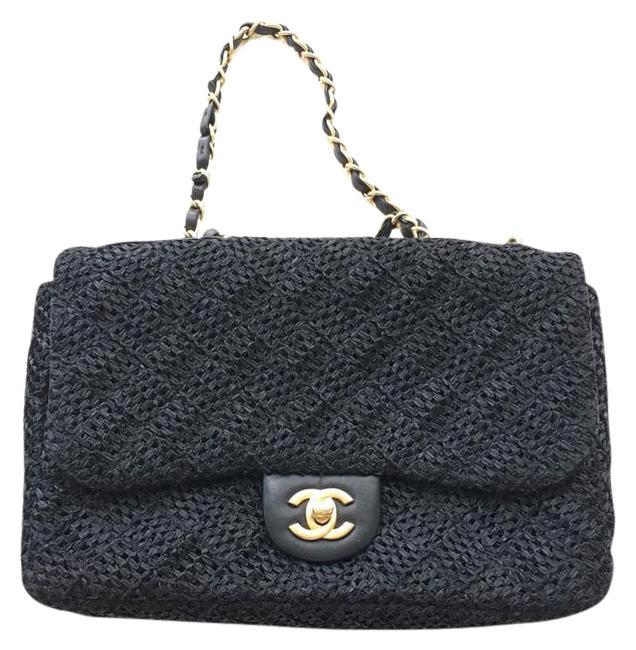 Chanel Medium Single Flap Black Woven Nylon Cross Body Bag 