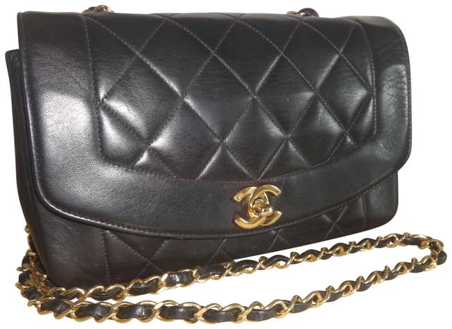 Chanel Messenger Diana Vintage Black Leather Cross Body Bag 