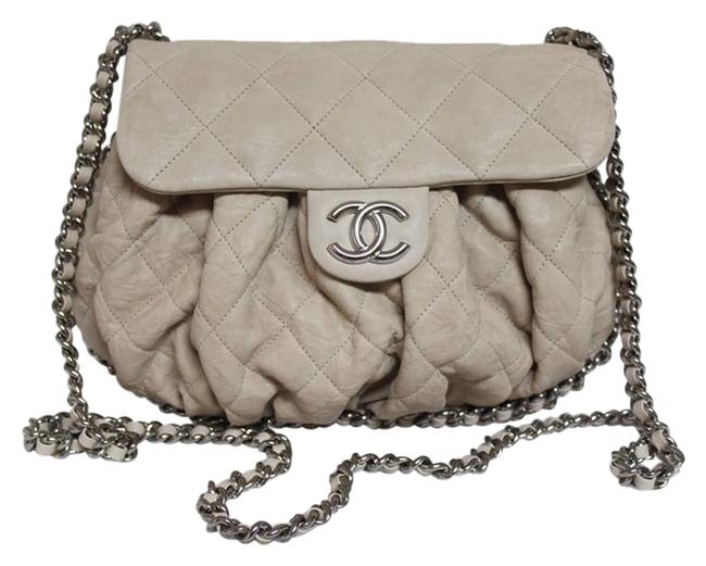 Chanel Messenger New Medium Chain Around Beige Leather Cross Body Bag 