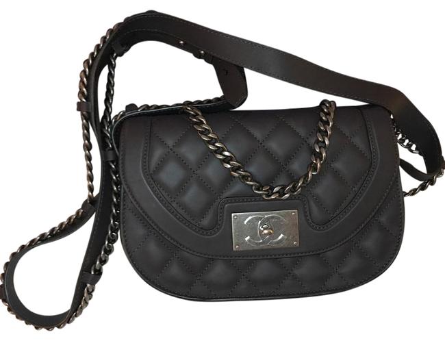 Chanel Messenger Quilted Dark Grey Calfskin Leather Cross Body Bag 