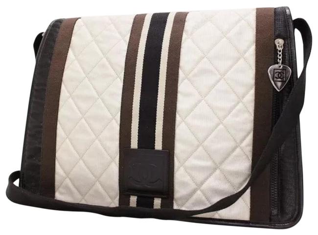 Chanel Messenger Sale Brown Black White Nylon Cross Body Bag 