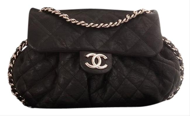 Chanel Messenger Size Medium Black Calfskin Leather Cross Body Bag 
