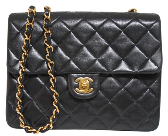Chanel Messenger Vintage 8&quot Mini Flap Black Leather Cross Body Bag 