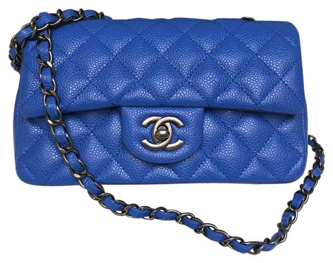 Chanel Mini 8 Inches Blue Caviar Cross Body Bag 