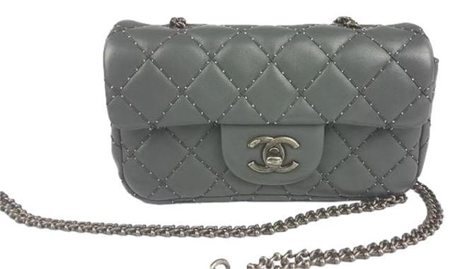 Chanel Mini Classic Grey Leather Cross Body Bag 