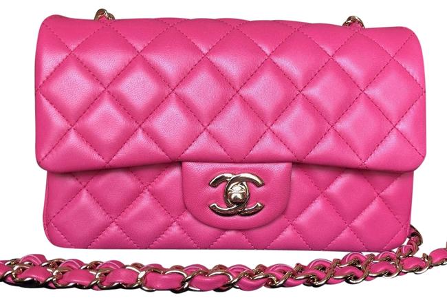 Chanel Mini Classic Pink Lambskin Leather Cross Body Bag 