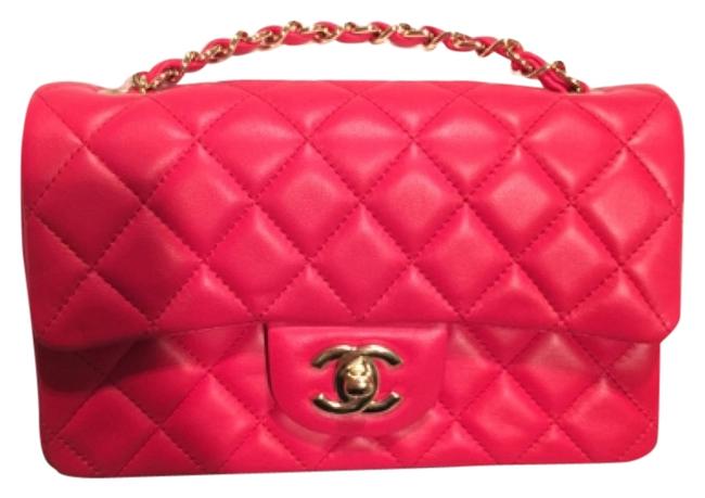 Chanel Mini Classic Pink Red Lamb Skin Cross Body Bag 
