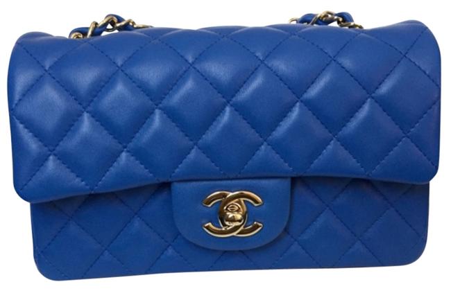 Chanel Mini Flap Light Gold Hardware Royal Blue Lambskin Cross Body Bag 