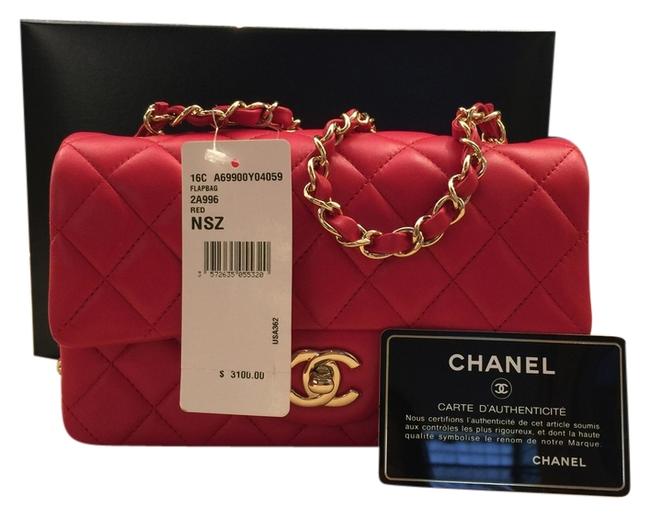 Chanel Mini Flap Red Lambskin Cross Body Bag 