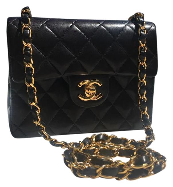 Chanel Mini Gold Hardware Black Lamb Skin Cross Body Bag 