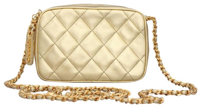 Chanel Mini Quilted Gold Lambskin Leather Cross Body Bag 