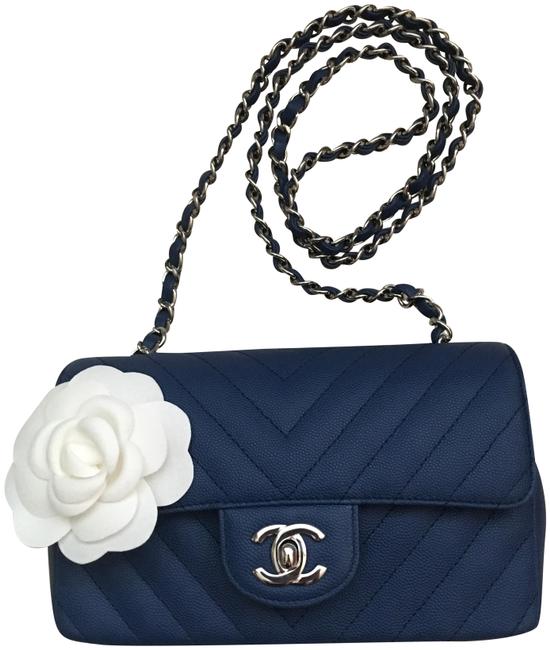 Chanel Mini Rectangle Blue Caviar Cross Body Bag 