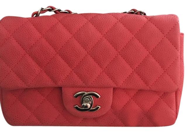 Chanel Mini Rectangular Handbag Coral Matte Caviar Leather Cross Body Bag 
