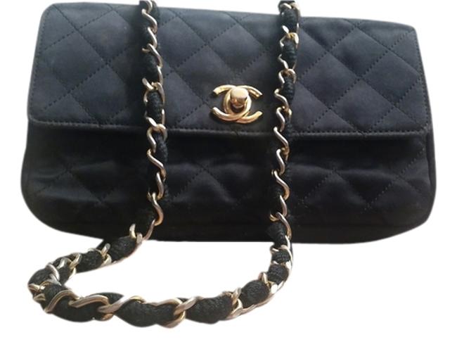 Chanel Mini Sholder Black Satin Cross Body Bag 