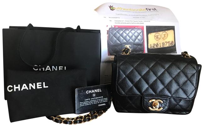 Chanel Mini Square Flap Black Caviar Cross Body Bag 
