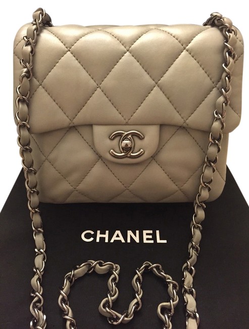 Chanel Mini Square Grey Lambskin Cross Body Bag 