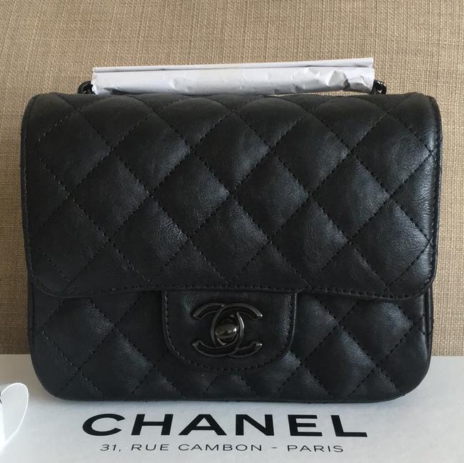 Chanel Mini Square So Black Leather Cross Body Bag 