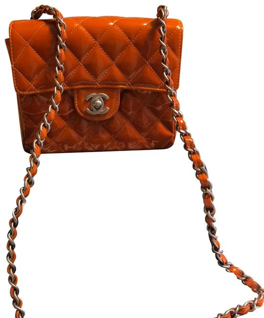 Chanel Mini Square Vintage Dark Orange Patent Leather Cross Body Bag 