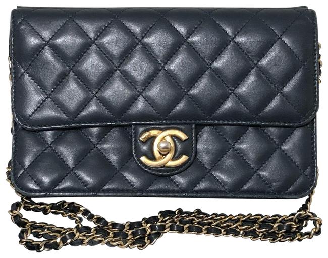 Chanel Navy Blue Lambskin Leather Cross Body Bag 