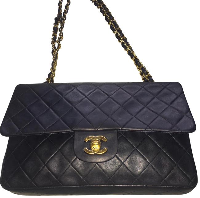 Chanel Double Flap Navy Lambskin Leather Cross Body Bag 