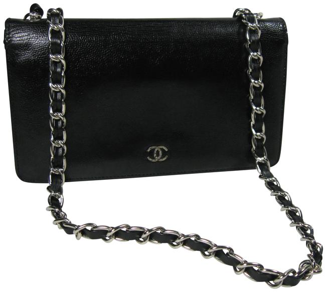Chanel on Chain Long Wallet Cc Logo Black Calfskin Leather Cross Body Bag 