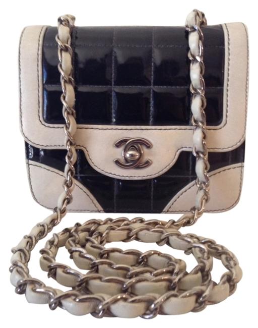 Chanel Quilted Black and White Patent Leather Cross Body Bag 