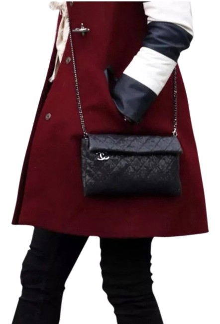 Chanel Quilted Black Glitter Leather Cross Body Bag 