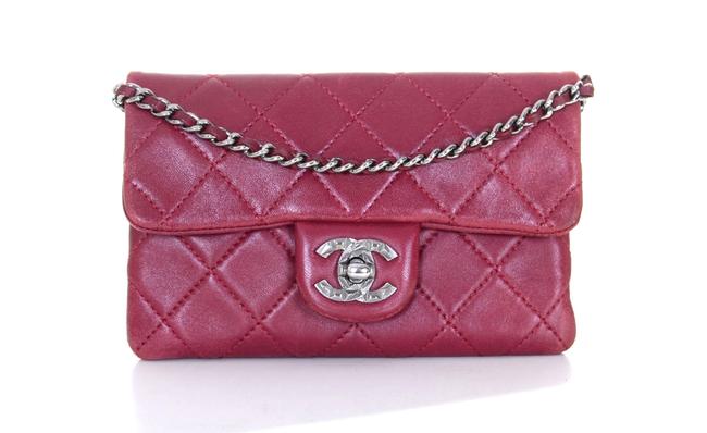 Chanel Quilted Cc Classic Mini Flap Purse Burgundy Leather Cross Body Bag 
