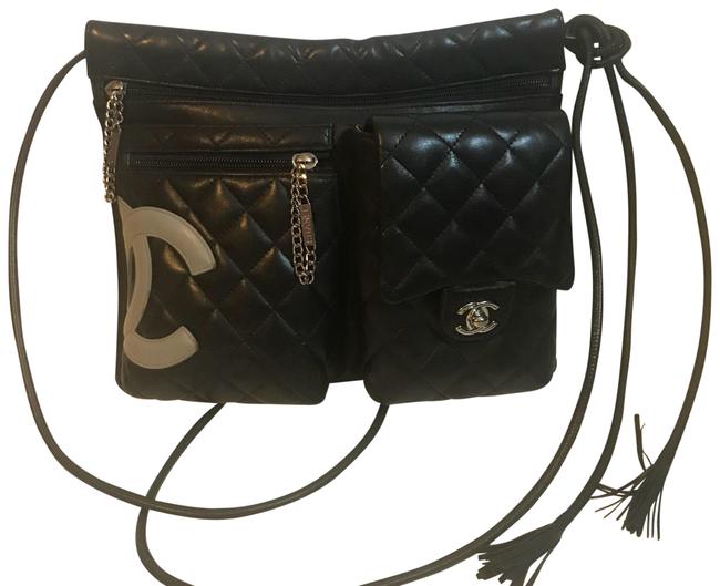 Chanel Quilted Cc Logo Black Lambskin Leather Cross Body Bag 