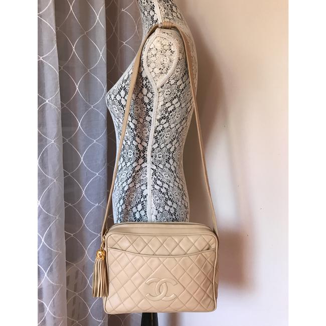 Chanel Quilted Cc Logos Fringe Beige Leather Cross Body Bag 