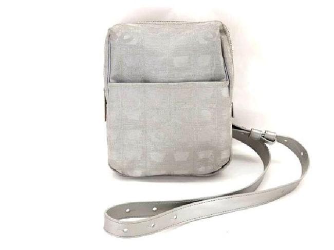 Chanel Quilted Grey 214727 Silver Nylon Canvas Cross Body Bag 