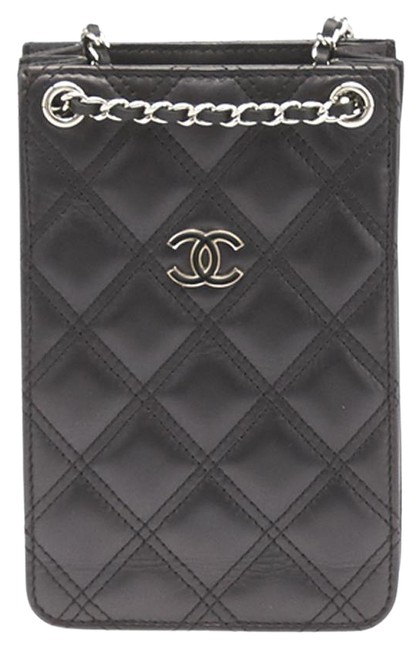 Chanel Quilted Iphone Black Lambskin Leather Cross Body Bag 