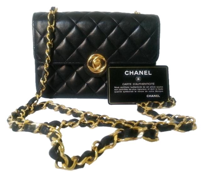 Chanel Quilted Mini Flap Black Lambskin Leather Cross Body Bag 