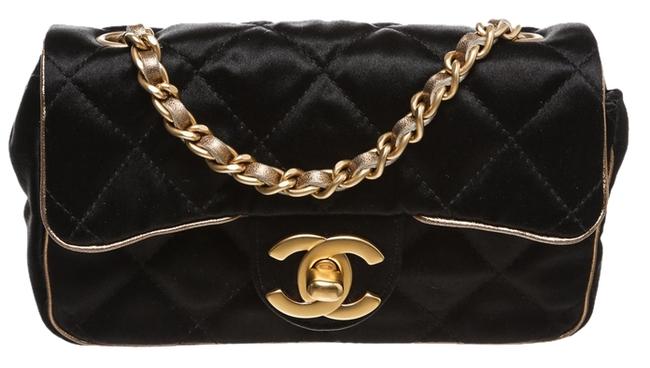 Chanel Quilted Mini Flap Handbag Black Satin Cross Body Bag 