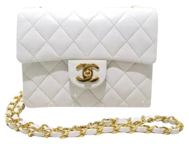 Chanel Quilted Mini Flap White Lambskin Leather Cross Body Bag 