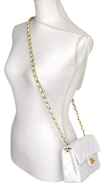 Chanel Quilted Mini Flap White Leather Cross Body Bag 
