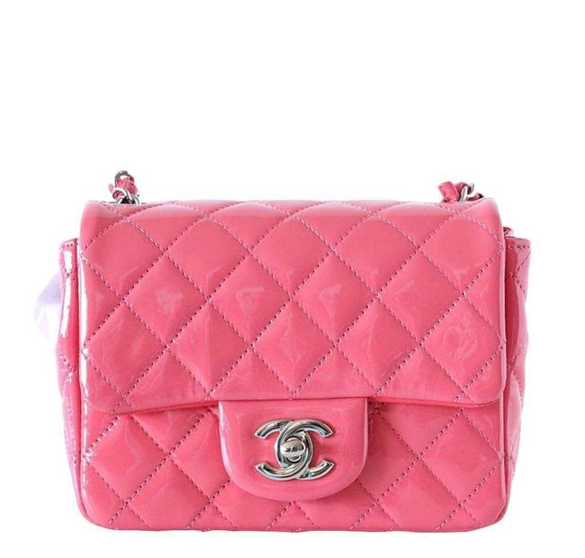Chanel Quilted Mini Square Flap Pink Patent Leather Cross Body Bag 