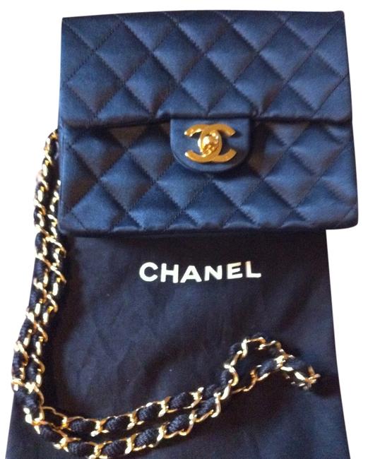 Chanel Quilted Purse Black Satin Cross Body Bag 