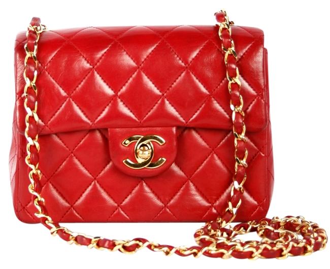 Chanel Quilted Red Lambskin Cross Body Bag 