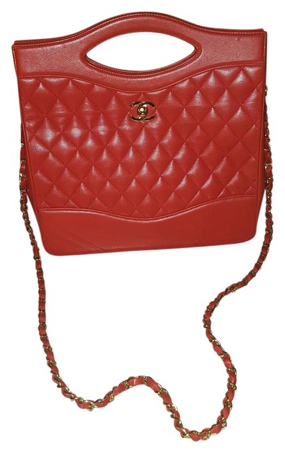Chanel Quilted Red Lambskin Leather Cross Body Bag 