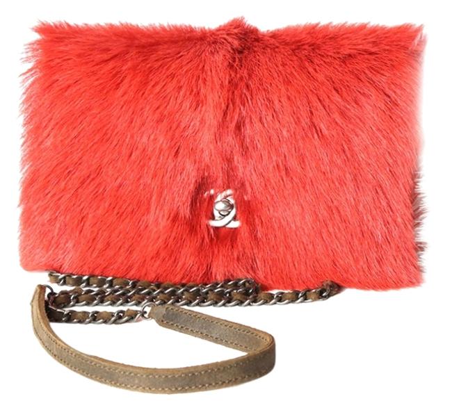 Chanel Quilted Red Leather and Mink Cross Body Bag 