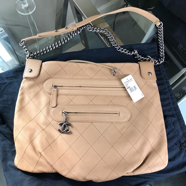 Chanel Shoulder Quilted Beige Leather Cross Body Bag 