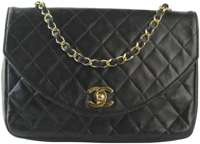 Chanel Quilted Single Flap Black Lambskin Leather Cross Body Bag 
