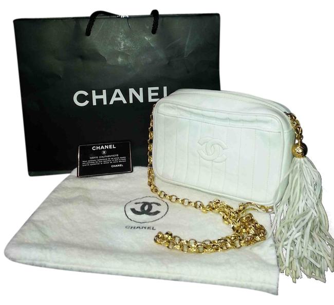 Chanel Quilted White with Gold Hardware Lambskin Leahter Cross Body Bag 