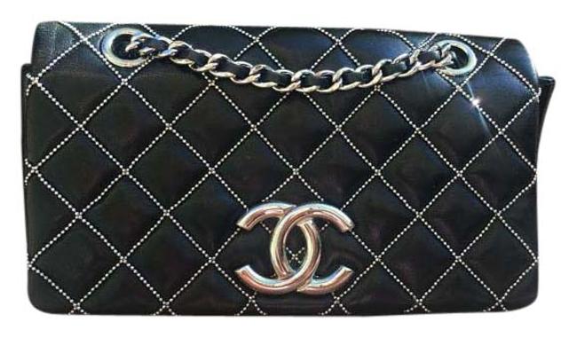 Chanel Rare Mini Beaded Double Chain Flap Black Leather Cross Body Bag 
