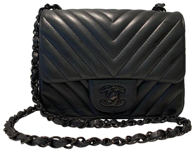 Chanel Rare So Chevron Mini Flap Black Leather Cross Body Bag 