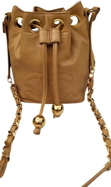 Chanel Bucket Shoulder Rare Vintage Tan Leather Cross Body Bag 