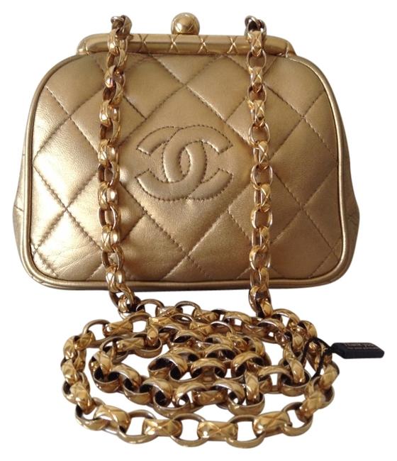 Chanel Rare Vintage Metallic Gold Leather Cross Body Bag 