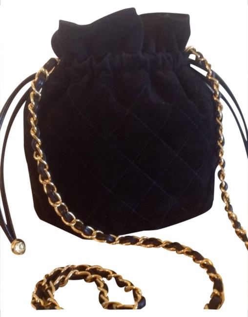 Chanel Bucket Rare Vintage Mini + Card Black Suede Cross Body Bag 